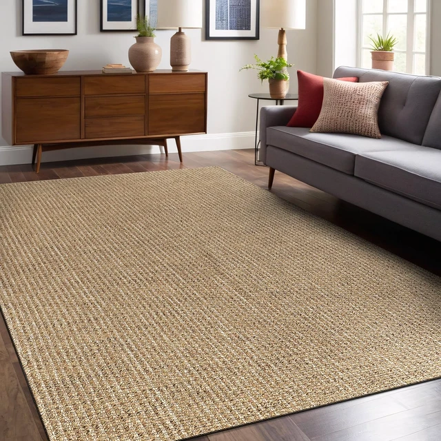 Alt view image 7 of 7 - Easy Jute Rugs 5x7 Natural Color Living Room Indoor Outdoor Area Rug for Farmhouse Patio and Kitchen Rug High Traffic Washable Easy to Clean Solid Boho Woven Design Outside Carpet (5 x 7)