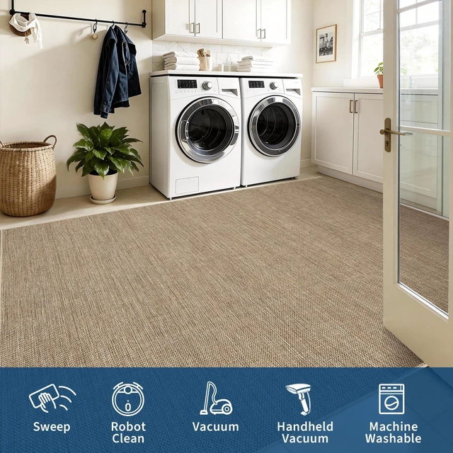 Alt view image 5 of 7 - 5x7 Washable Area Rug for Bedroom Non Slip Easy Jute Rugs | Modern Easy Jute Living Room Rugs Neutral Bordered Stain Resistant Indoor Throw Carpet for Nursery Kitchen Entryway, Jute