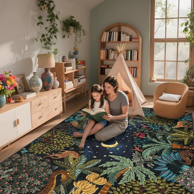 Alt view image 2 of 7 - Area Rugs 8x10 for Living Room, Jungle Animal Large Washable Rug Soft Non Slip Backing Floor Mat Carpet Indoor Thin Accent Rug for Bedroom Dining Room Playroom Nursery Home Decor