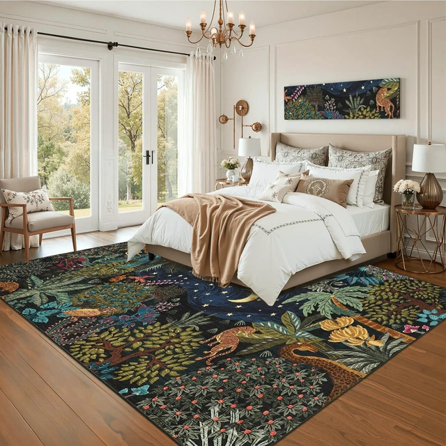 Alt view image 3 of 7 - Area Rugs 8x10 for Living Room, Jungle Animal Large Washable Rug Soft Non Slip Backing Floor Mat Carpet Indoor Thin Accent Rug for Bedroom Dining Room Playroom Nursery Home Decor