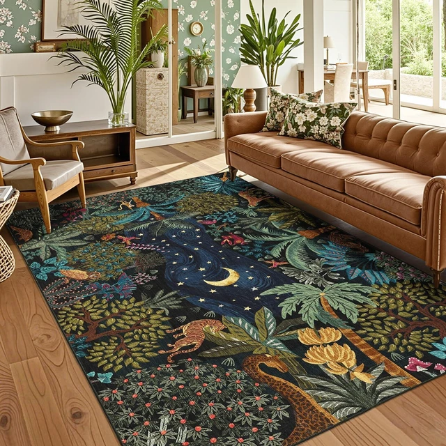 Alt view image 7 of 7 - Area Rugs 8x10 for Living Room, Jungle Animal Large Washable Rug Soft Non Slip Backing Floor Mat Carpet Indoor Thin Accent Rug for Bedroom Dining Room Playroom Nursery Home Decor