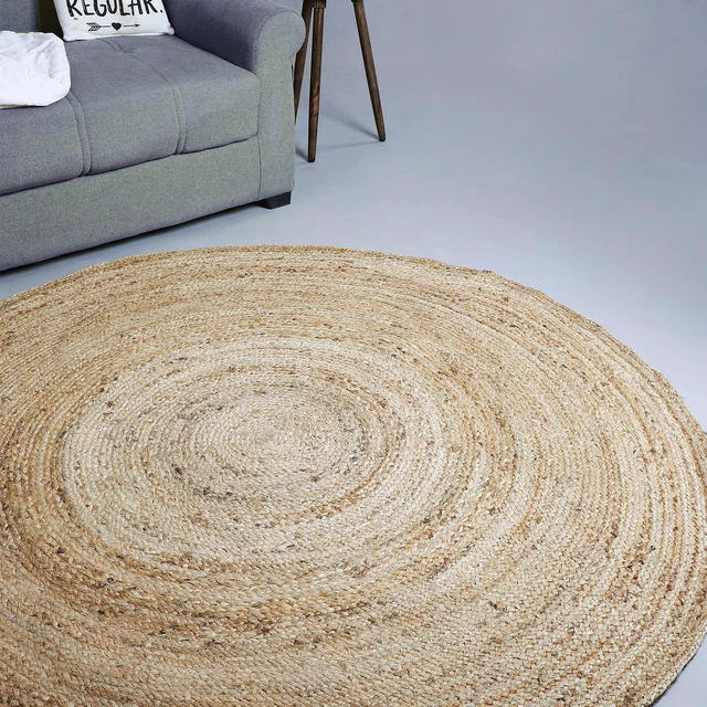Alt view image 7 of 7 - Jute Braided Woven Area Rug 6 Feet Round - Natural | Reversible Large Space Circle Rugs for Living Room, Easy Clean Indoor Decorative Floor Carpet