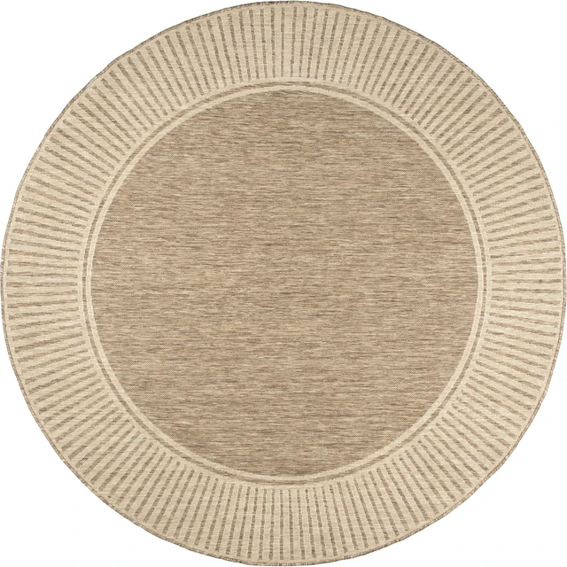 Alt view image 2 of 7 - Asha Light Brown Bordered Indoor/Outdoor Area Rug, 7' Round