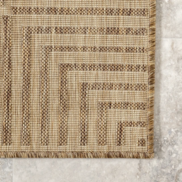 Alt view image 4 of 7 - Asha Light Brown Bordered Indoor/Outdoor Area Rug, 7' Round
