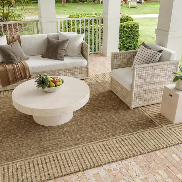 Alt view image 5 of 7 - Asha Light Brown Bordered Indoor/Outdoor Area Rug, 7' Round