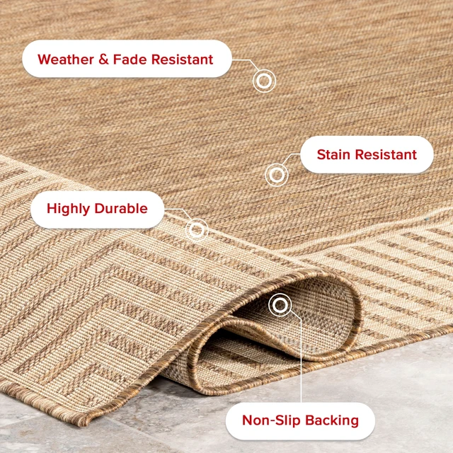 Alt view image 7 of 7 - Asha Light Brown Bordered Indoor/Outdoor Area Rug, 7' Round