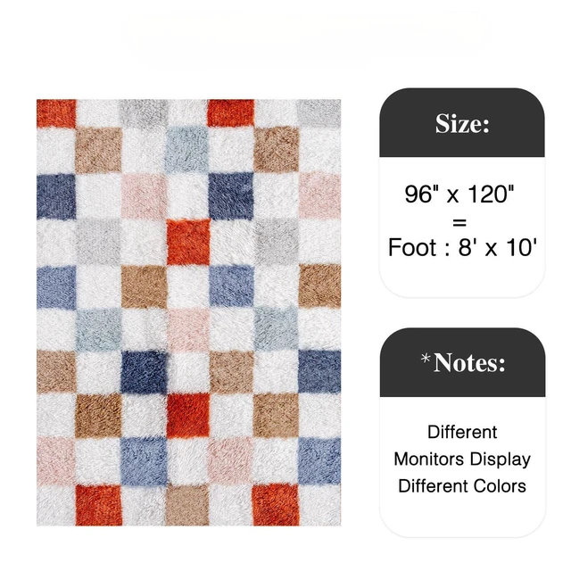 Alt view image 2 of 7 - Checkered Area Rug 8x10 for Living Room Soft Fluffy Shag Carpet | Machine Washable, Non-Slip, Colorful, High Pile, Cozy for Bedroom, Kids Room, Nursery, Playroom, Classroom, Modern Decor