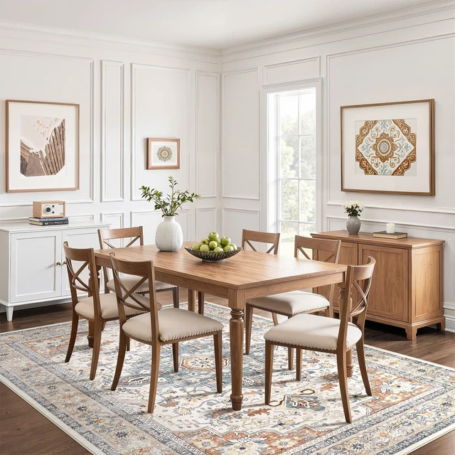 Alt view image 6 of 7 - 8x10 Area Rugs Washable Vintage Boho Living Room Rug Beige Blue | Neutral Soft Stain Resistant Distressed Farmhouse Non-Slip Indoor Floor Carpet for Bedroom Nursery Kids Office Dining Room