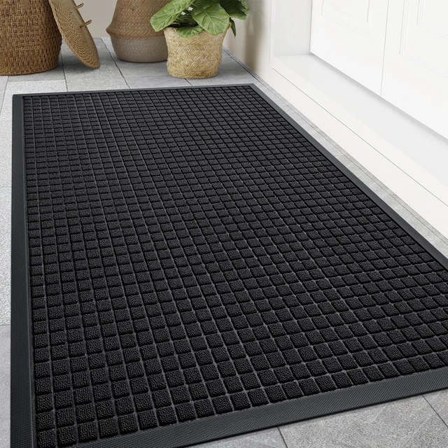 Main image of Front Door Mat Outside Entrance, Natural Rubber Doormat, 59x34 Inch | Black, Non Slip, Trap Dirt and Moisture, Easy Clean, Low Profile Welcome Floor Mats for Indoor Outdoor Entry