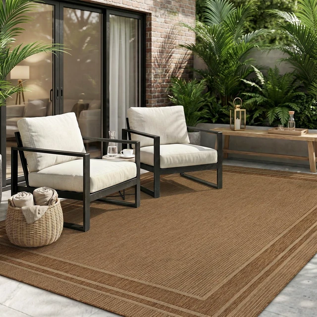 Main image of Outdoor Rug-Patio Rug 6x9 ft Polypropylene Indoor Outdoor Rugs Outdoor Carpet for Patio Deck Balcony Porch, Textured Weave, Durable for High Traffic, Fade-Resistant, Modern Neutral Brown