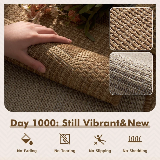 Alt view image 2 of 7 - Outdoor Rug-Patio Rug 6x9 ft Polypropylene Indoor Outdoor Rugs Outdoor Carpet for Patio Deck Balcony Porch, Textured Weave, Durable for High Traffic, Fade-Resistant, Modern Neutral Brown