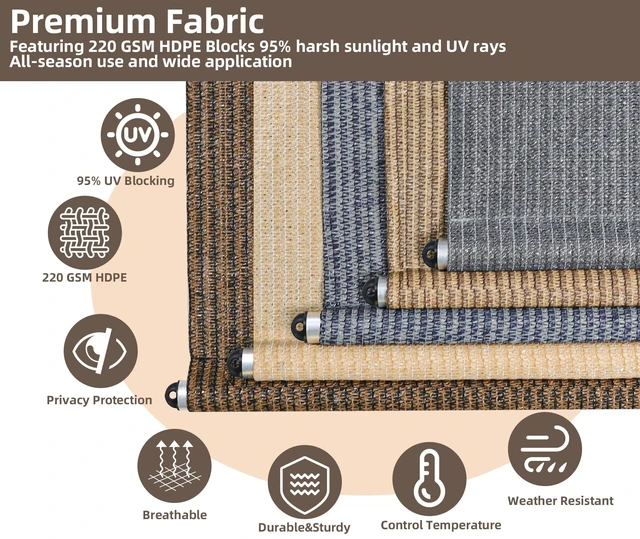 Alt view image 2 of 7 - Outdoor Roller Shade,Patio Blind Roll Up Shade Exterior Cordless-10'W x 8'H | Outdoor Patio Shades Roll Up Blind with Spliced Pole,Privacy Protection,UV Sun Blocking,One-Piece Fabric