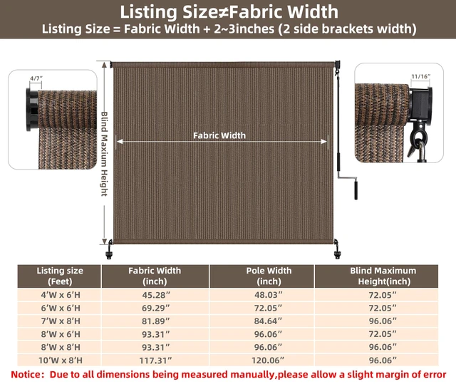 Alt view image 3 of 7 - Outdoor Roller Shade,Patio Blind Roll Up Shade Exterior Cordless-10'W x 8'H | Outdoor Patio Shades Roll Up Blind with Spliced Pole,Privacy Protection,UV Sun Blocking,One-Piece Fabric