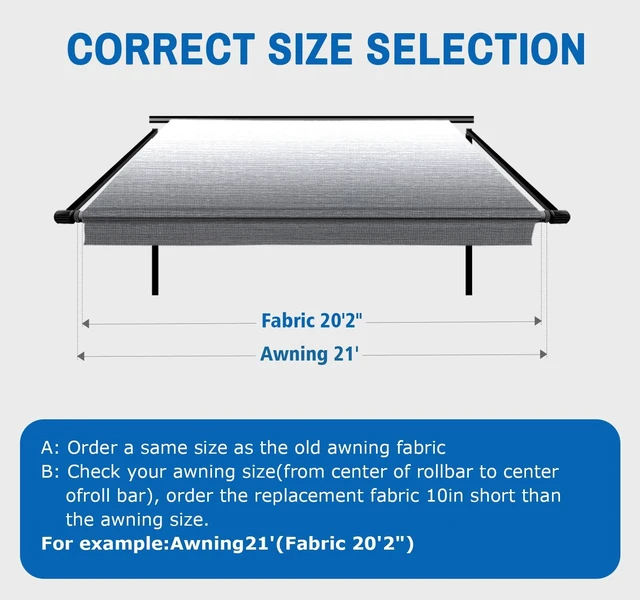 Alt view image 6 of 7 - RV Awning Fabric Replacement(17'2" Fabric) Heavy Duty 19.5 oz Vinyl Fabric -Camper Awning Replacement Universal Replacement RV Awnings with Pull Strap for All Awning Brands-Senior Fade Grey