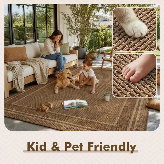 Alt view image 6 of 7 - Outdoor Rug-Patio Rug 6x9 ft Polypropylene Indoor Outdoor Rugs Outdoor Carpet for Patio Deck Balcony Porch, Textured Weave, Durable for High Traffic, Fade-Resistant, Modern Neutral Brown