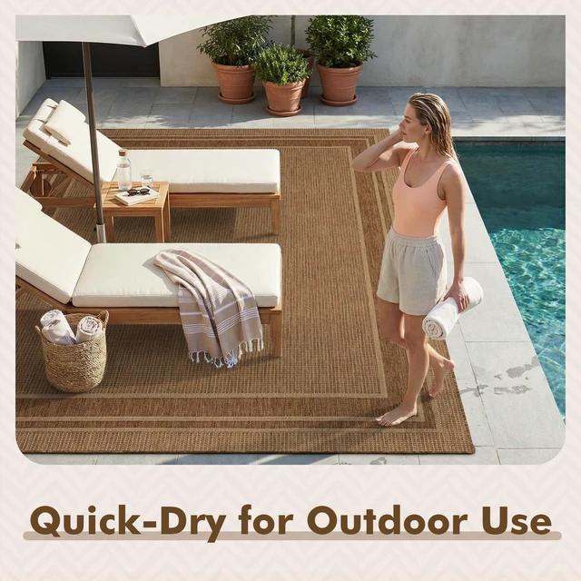 Alt view image 7 of 7 - Outdoor Rug-Patio Rug 6x9 ft Polypropylene Indoor Outdoor Rugs Outdoor Carpet for Patio Deck Balcony Porch, Textured Weave, Durable for High Traffic, Fade-Resistant, Modern Neutral Brown