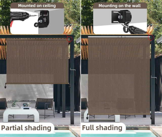 Alt view image 5 of 7 - Outdoor Roller Shade,Patio Blind Roll Up Shade Exterior Cordless-10'W x 8'H | Outdoor Patio Shades Roll Up Blind with Spliced Pole,Privacy Protection,UV Sun Blocking,One-Piece Fabric