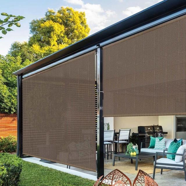 Alt view image 7 of 7 - Outdoor Roller Shade,Patio Blind Roll Up Shade Exterior Cordless-10'W x 8'H | Outdoor Patio Shades Roll Up Blind with Spliced Pole,Privacy Protection,UV Sun Blocking,One-Piece Fabric