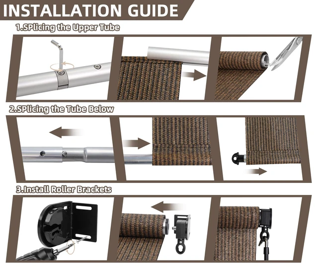 Alt view image 6 of 7 - Outdoor Roller Shade,Patio Blind Roll Up Shade Exterior Cordless-10'W x 8'H | Outdoor Patio Shades Roll Up Blind with Spliced Pole,Privacy Protection,UV Sun Blocking,One-Piece Fabric