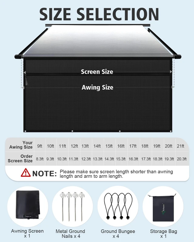 Alt view image 7 of 7 - RV Awning Sun Shade Screen with Zipper, 8'x19'3" for 20' RV Awning | 7.9oz Black Heavy Duty Coated Mesh Camper Awning Shade Screen with 95% UV Protect, Improve Privacy for Motorhome Trailer