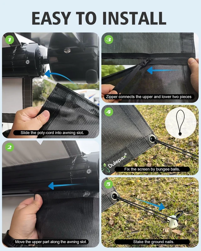 Alt view image 5 of 7 - RV Awning Sun Shade Screen with Zipper, 8'x19'3" for 20' RV Awning | 7.9oz Black Heavy Duty Coated Mesh Camper Awning Shade Screen with 95% UV Protect, Improve Privacy for Motorhome Trailer
