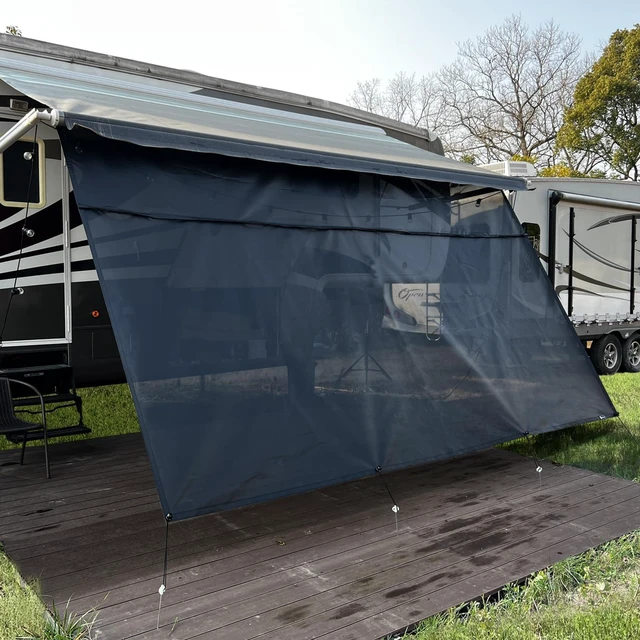 Main image of RV Awning Sun Shade Screen 8'x17'3''(Fit for 18' Awning),Black Mesh Shade Screen with Zipper,Universal Trailer Camper Awning Screen with Complete Kits,Improves Shadow and Privacy.