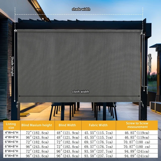 Alt view image 2 of 7 - Outdoor Roller Shades, Cordless Patio Roller Up Blinds with Shade Cloth for Porch Gazebo Pergola Balcony Backyard, 2 Poles & 1 Fabric, Grey, 84" Wx96 H