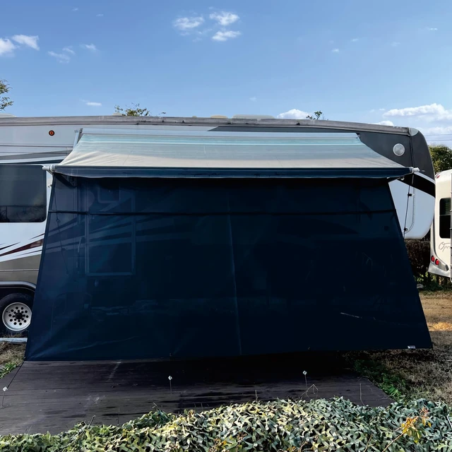 Alt view image 6 of 7 - RV Awning Sun Shade Screen 8'x17'3''(Fit for 18' Awning),Black Mesh Shade Screen with Zipper,Universal Trailer Camper Awning Screen with Complete Kits,Improves Shadow and Privacy.