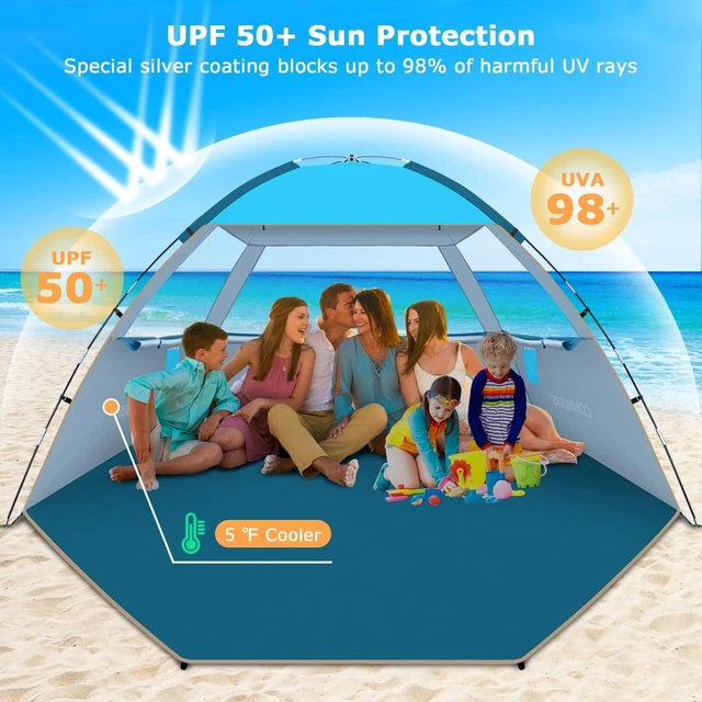 Alt view image 3 of 7 - Beach Tent Sun Shelter for 3/4/6/8 Person, UPF 50+ UV Protection Beach Shade Canopy Tent, Lightweight, Easy Set Up and Carry
