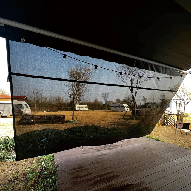 Alt view image 7 of 7 - RV Awning Sun Shade Screen 8'x17'3''(Fit for 18' Awning),Black Mesh Shade Screen with Zipper,Universal Trailer Camper Awning Screen with Complete Kits,Improves Shadow and Privacy.