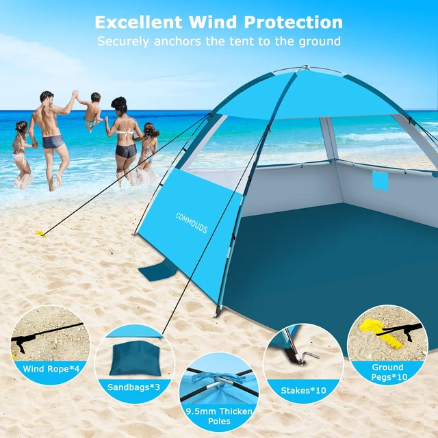 Alt view image 6 of 7 - Beach Tent Sun Shelter for 3/4/6/8 Person, UPF 50+ UV Protection Beach Shade Canopy Tent, Lightweight, Easy Set Up and Carry