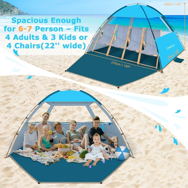 Alt view image 5 of 7 - Beach Tent Sun Shelter for 3/4/6/8 Person, UPF 50+ UV Protection Beach Shade Canopy Tent, Lightweight, Easy Set Up and Carry