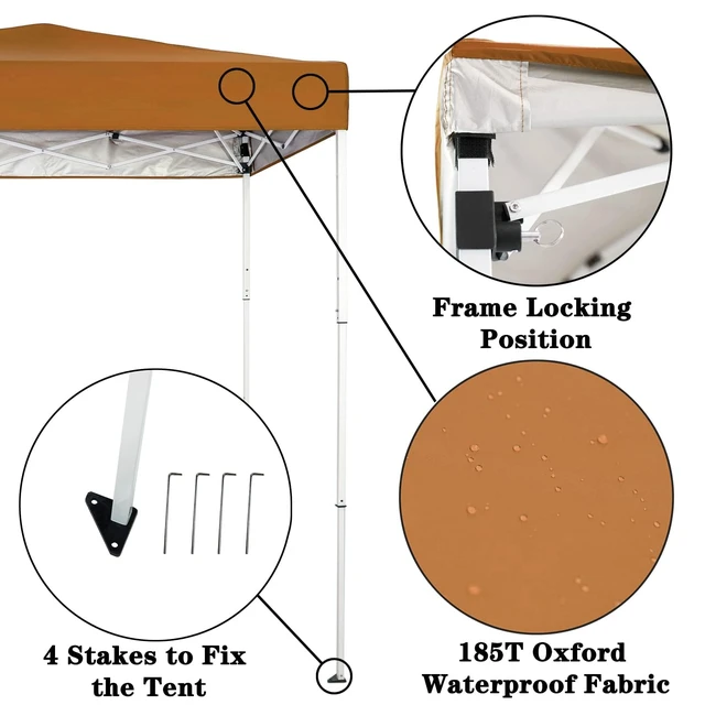 Alt view image 2 of 7 - 6x4 Ft Pop-Up Canopy Tent Portable Outdoor Canopy Light Brown | Small Pop Up Canopy with UV-Resistant 185T Oxford Fabric, Sturdy Steel Frame, Easy Setup, Folding Design & Carry Bag Outdoor