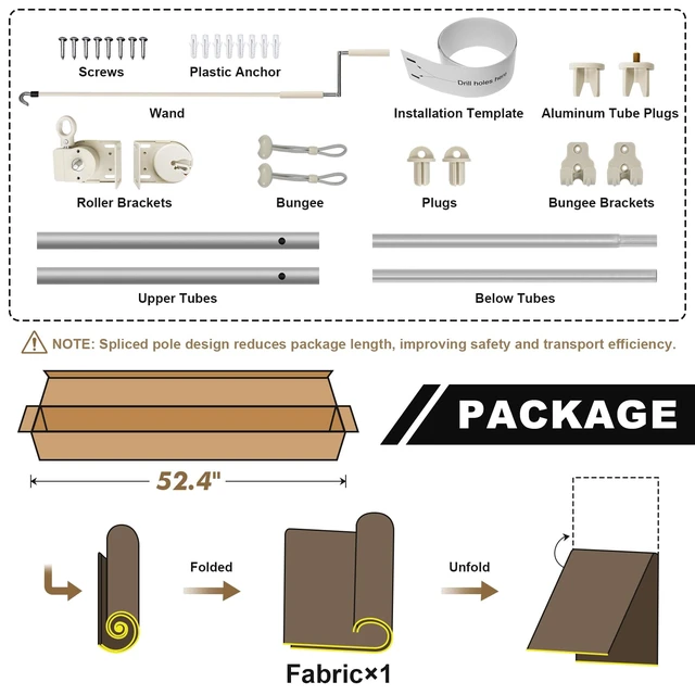 Alt view image 4 of 7 - Outdoor Roller Shade 8' W x 8' H, Sesame Exterior Cordless Patio Shades Roll Up Blinds with Spliced Pole Design, (2 Poles, One-Piece Fabric)