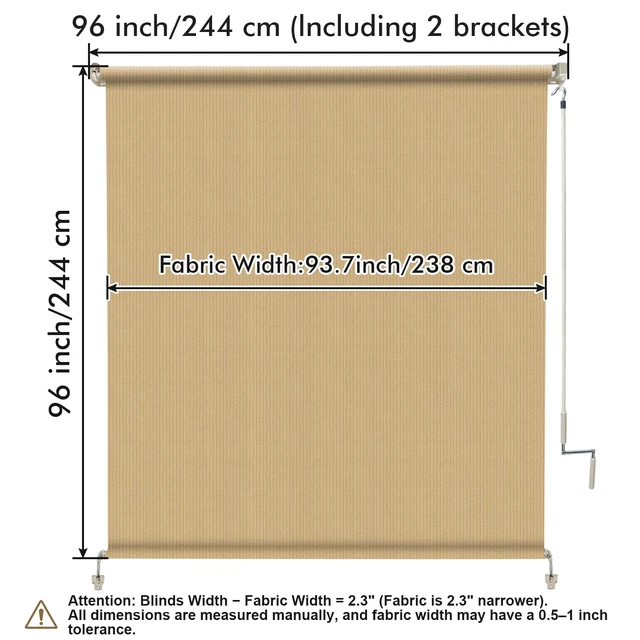 Alt view image 5 of 7 - Outdoor Roller Shade 8' W x 8' H, Sesame Exterior Cordless Patio Shades Roll Up Blinds with Spliced Pole Design, (2 Poles, One-Piece Fabric)