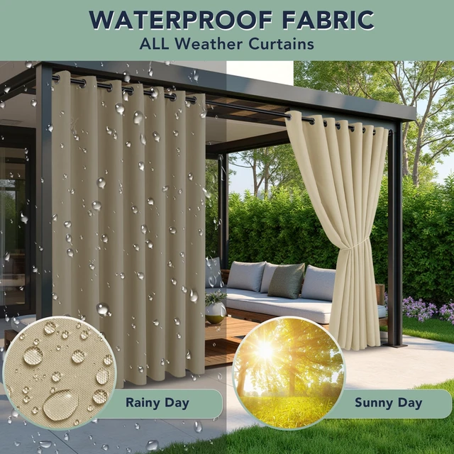 Alt view image 2 of 7 - Outdoor Curtains for Patio Waterproof, 6 Drape Panels, Sun Shades | Privacy & Weatherproof, Outside Curtains for Porch, Gazebo, Pergola, Cabana, Balcony, Grommet Top, 54 x 120 Inch, Cream
