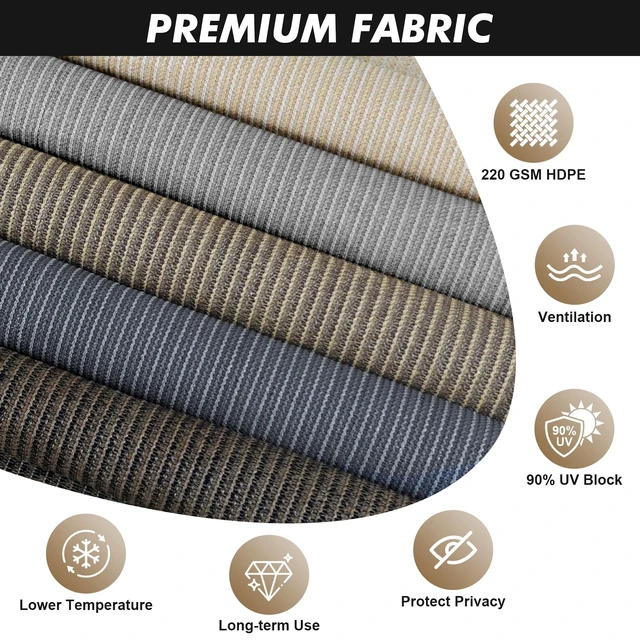Alt view image 3 of 7 - Outdoor Roller Shade 8' W x 8' H, Sesame Exterior Cordless Patio Shades Roll Up Blinds with Spliced Pole Design, (2 Poles, One-Piece Fabric)