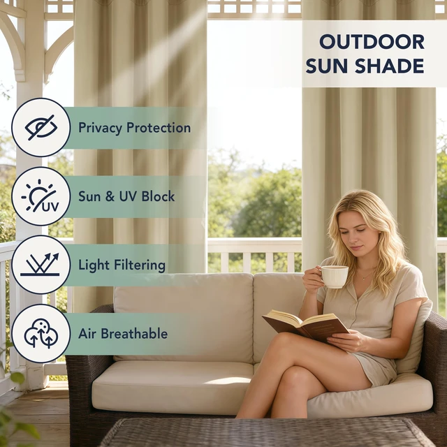 Alt view image 3 of 7 - Outdoor Curtains for Patio Waterproof, 6 Drape Panels, Sun Shades | Privacy & Weatherproof, Outside Curtains for Porch, Gazebo, Pergola, Cabana, Balcony, Grommet Top, 54 x 120 Inch, Cream