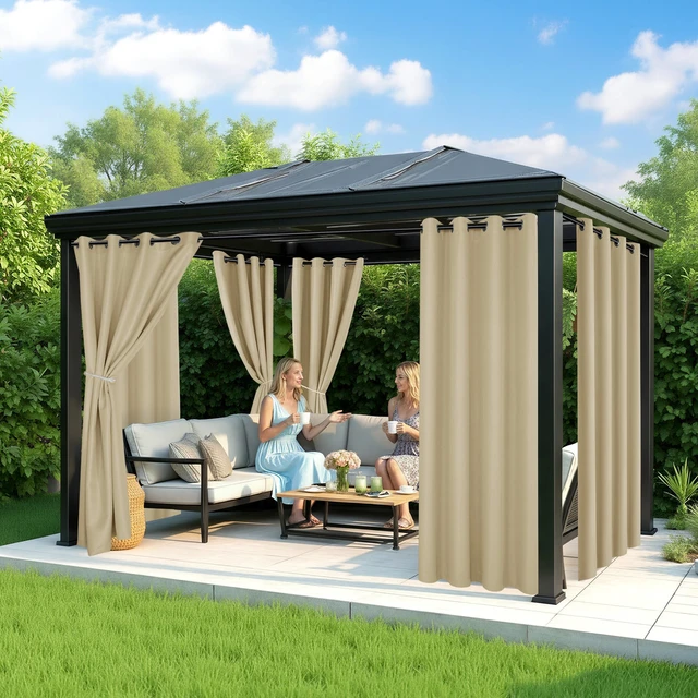 Alt view image 4 of 7 - Outdoor Curtains for Patio Waterproof, 6 Drape Panels, Sun Shades | Privacy & Weatherproof, Outside Curtains for Porch, Gazebo, Pergola, Cabana, Balcony, Grommet Top, 54 x 120 Inch, Cream