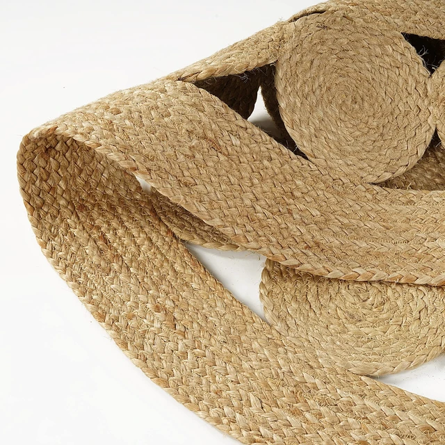 Alt view image 4 of 7 - Jute Area Rug 6 ft Round Natural Hand Woven Farmhouse Rustic Charm | 100% Natural Jute Boho Braided Vintage Beige Reversible Low Pile Eco-Friendly Indoor Bedroom Living Room Hallway Home Decor
