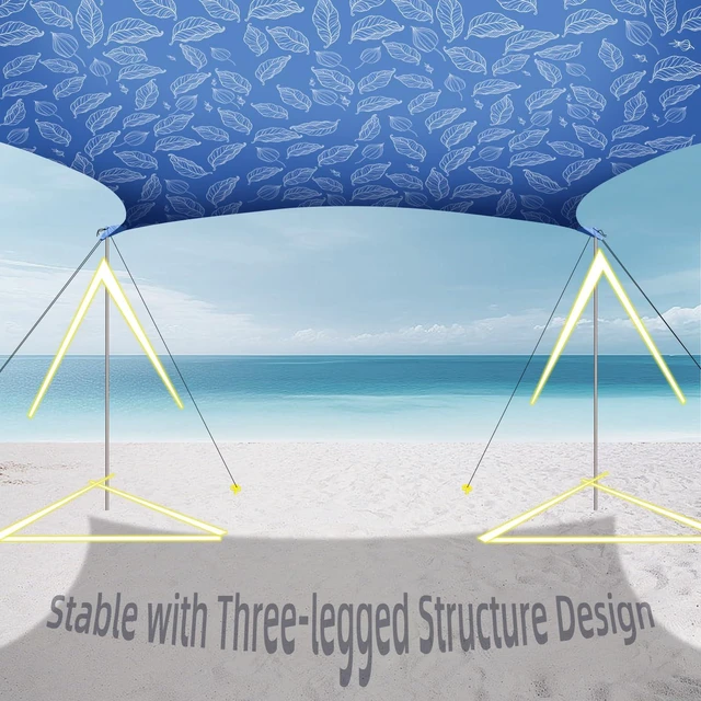 Alt view image 2 of 7 - Family Beach Tent Canopy Sun Shade Portable, Large Compact Beach Sun Shelter Easy Setup with Packable Bag for Outdoor Travel (Printed Blue, 10X10 FT. 4Poles)