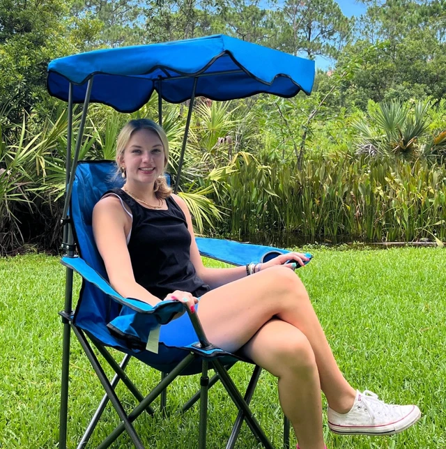 Alt view image 2 of 6 - Camp Chair with Shade Canopy Heavy Duty Canopy Chair 350LBS | with Carry Bag for Outdoor Camping Hiking Beach, Heavy Duty