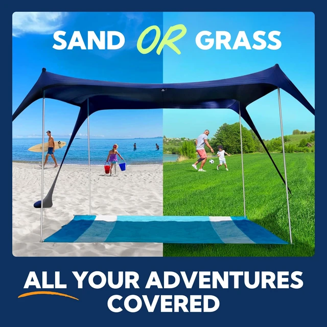 Alt view image 5 of 7 - Beach Tent Sun Shelter, Beach Shade Canopy with UPF50+ Protection | Beach Canopy Tent Sun Shade, Cabana Includes Carry Bag, Sand Shovel, Ground Pegs, 4 Poles & Anchor Bags, 5ftX5ft Royal Blue