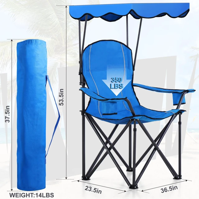 Alt view image 3 of 6 - Camp Chair with Shade Canopy Heavy Duty Canopy Chair 350LBS | with Carry Bag for Outdoor Camping Hiking Beach, Heavy Duty
