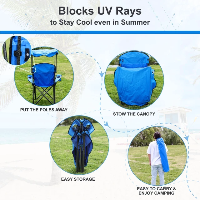 Alt view image 6 of 6 - Camp Chair with Shade Canopy Heavy Duty Canopy Chair 350LBS | with Carry Bag for Outdoor Camping Hiking Beach, Heavy Duty