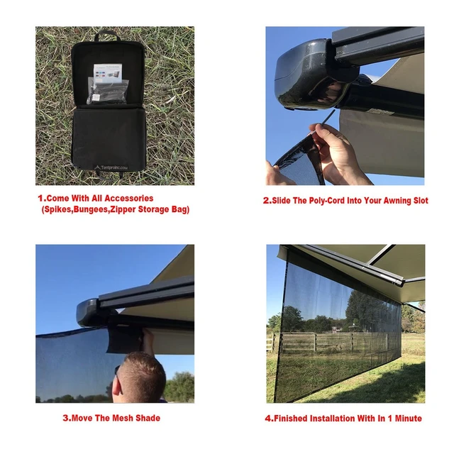 Alt view image 2 of 6 - RV Awning Mesh Sun Shade Screen for Motorhome Camper Trailer Sunshade | Fit 18' Awning, Premium Breathable Sunscreen, UV Blocker, Easy Install Kits, No Zipper, 3 Year Warranty, 7'X17'3'' Black