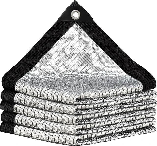 Main image of Aluminum Shade Cloth- Breathable Cooling 80% Shading Rate with Edge and Mesh Easy Hanging,Shade Cloth for Garden,Greenhouse,Balcony,Lawn Terrace,Chicken Coop and Dog Kennel,Reflective Tarp