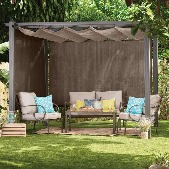 Alt view image 2 of 6 - Outdoor Roller Shade with Wand - 90% UV Block Breathable Light Filtering Shade for Patio or Porch, Fade-Resistant, Easy-Clean Fabric, 6ft x 6ft, Mocha