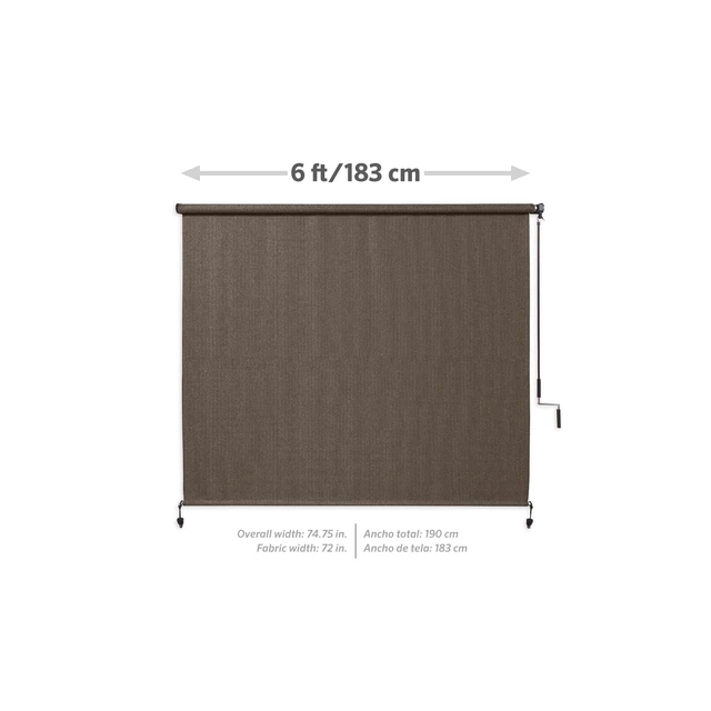 Alt view image 5 of 6 - Outdoor Roller Shade with Wand - 90% UV Block Breathable Light Filtering Shade for Patio or Porch, Fade-Resistant, Easy-Clean Fabric, 6ft x 6ft, Mocha