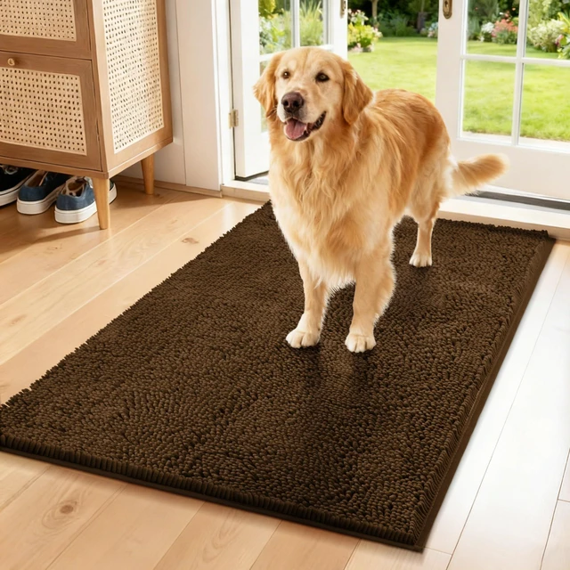 Main image of Chenille Absorbent Front Door Mat 72" x 48", Dog Door Mat for Muddy Paws, Trap Dirt Doormat, Mud Mat for Dogs, Washable Non Slip Outdoor Indoor Doormats for Entryway, Brown